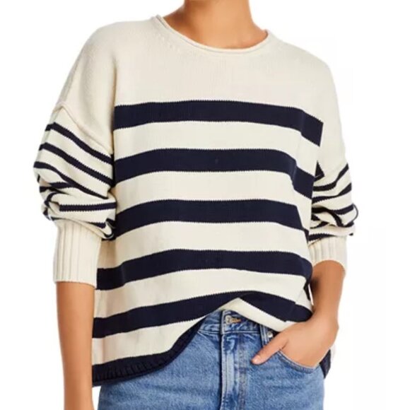 Madewell Sweaters - NWT LADIES SIZE L MADEWELL BLACK CREAM STRIPS THICK CREWNECK LONG SLEEVE SWEATER